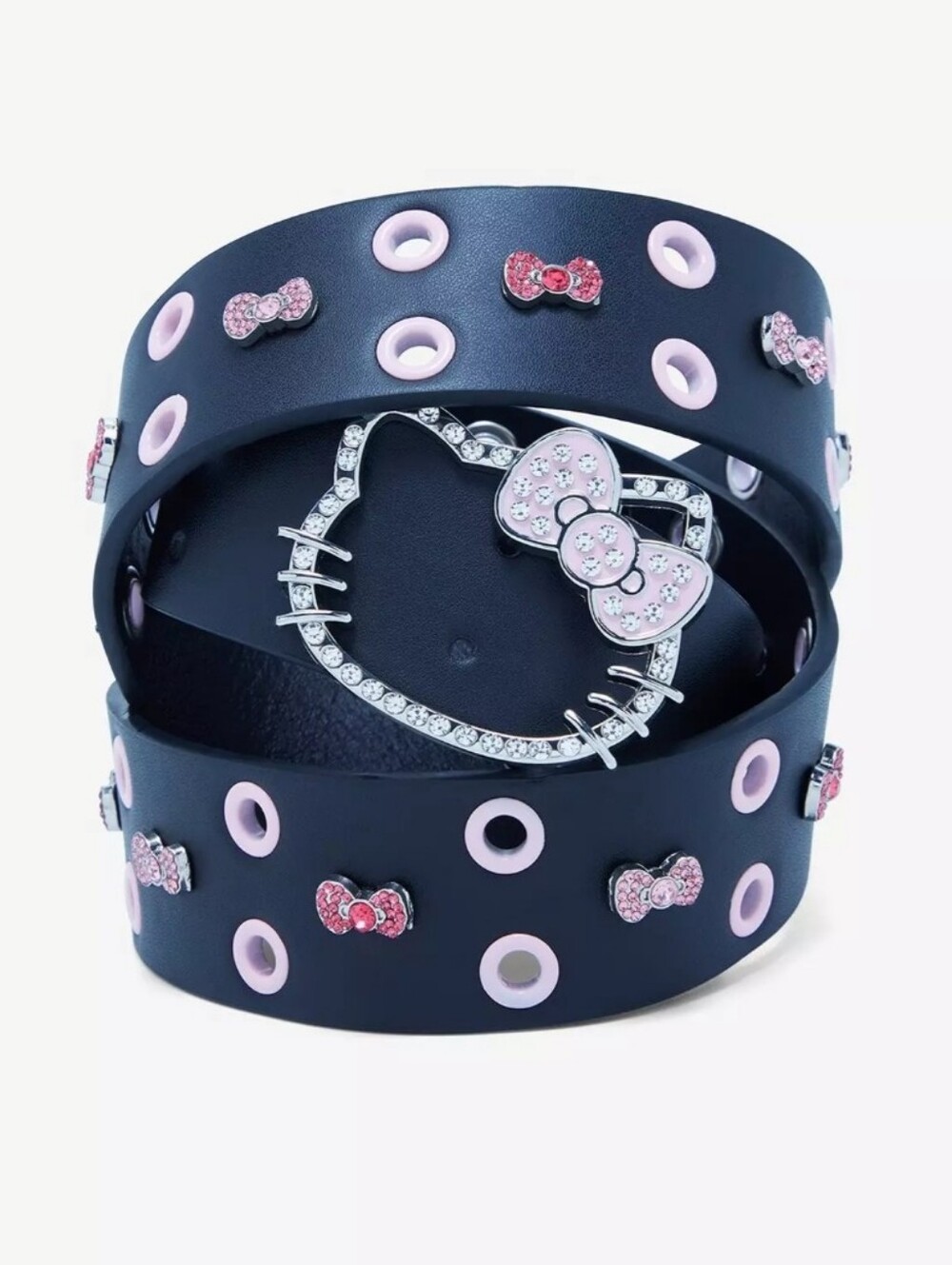 Hello Kitty Black Belt with Pink Grommets and Bow Bling Buckle